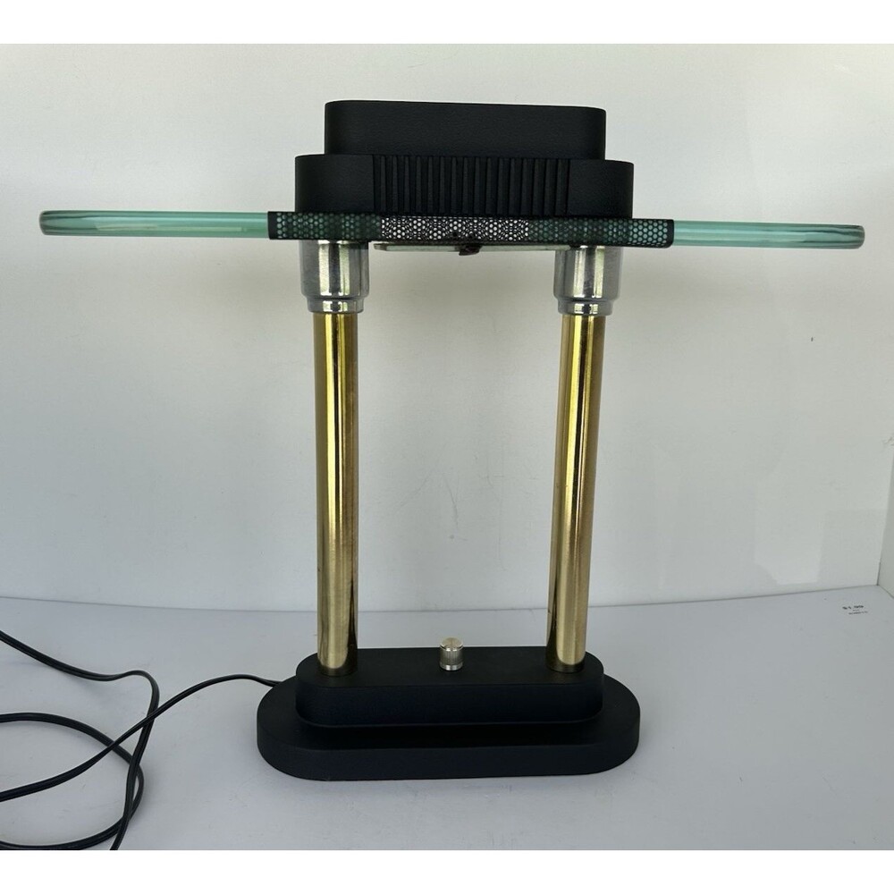 Vintage Robert Sonneman Halogen Desk Lamp Glass Shelf Brass Postmodern 1980s